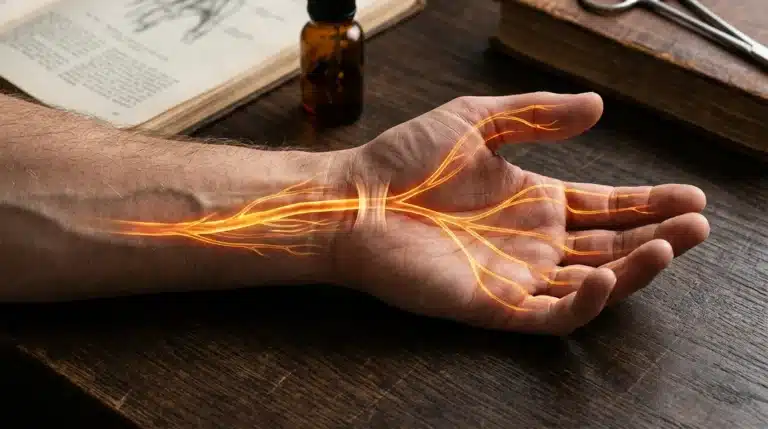 Glowing median nerve demonstrating carpal tunnel syndrome relief