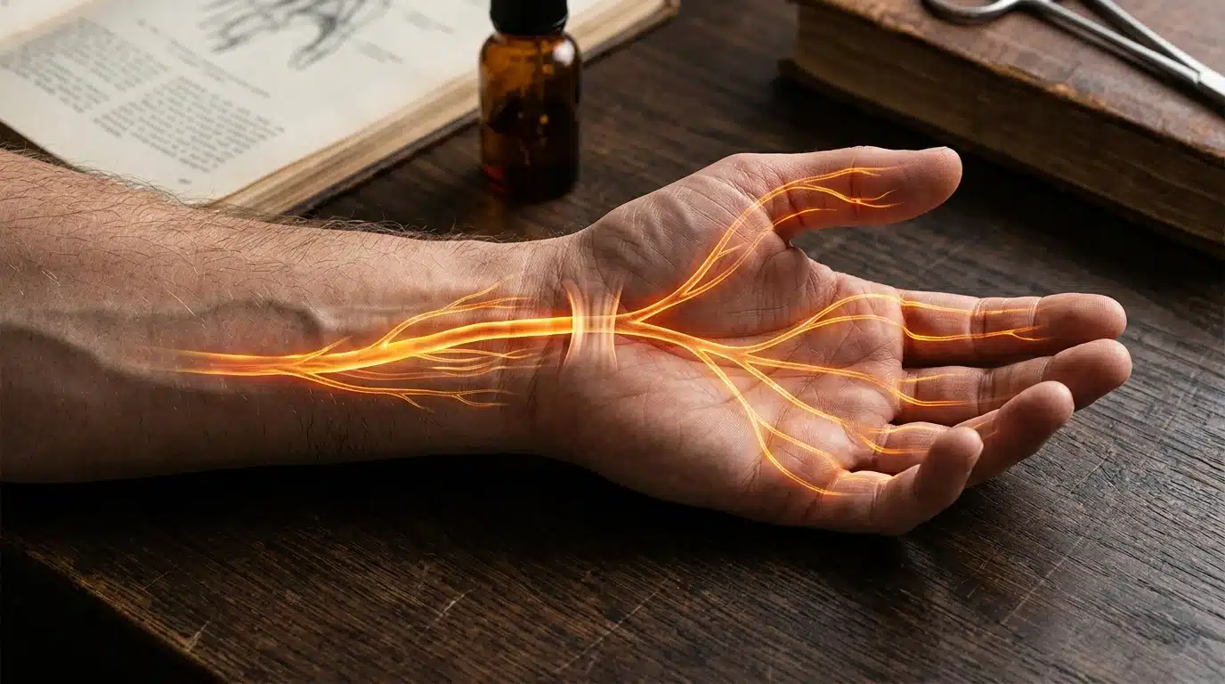 Glowing median nerve demonstrating carpal tunnel syndrome relief