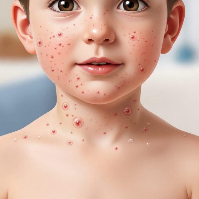 chickenpox rash on child's face and body