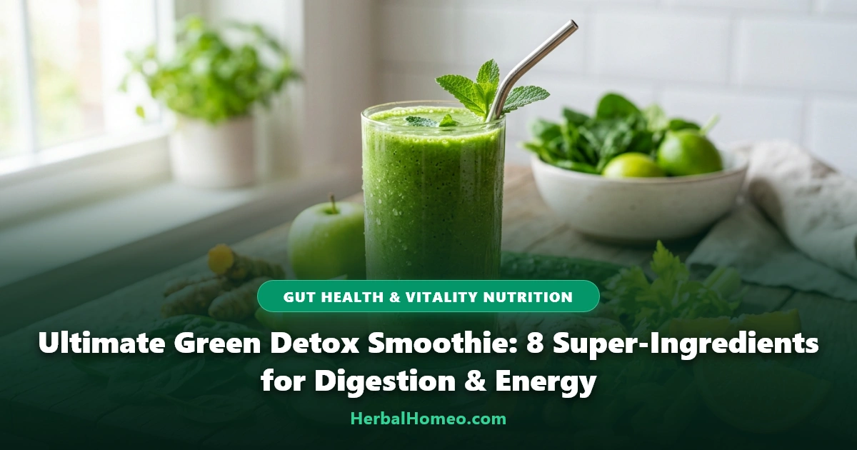 Green smoothie recipe with spinach cucumber ginger and celery for gut health and natural vitality