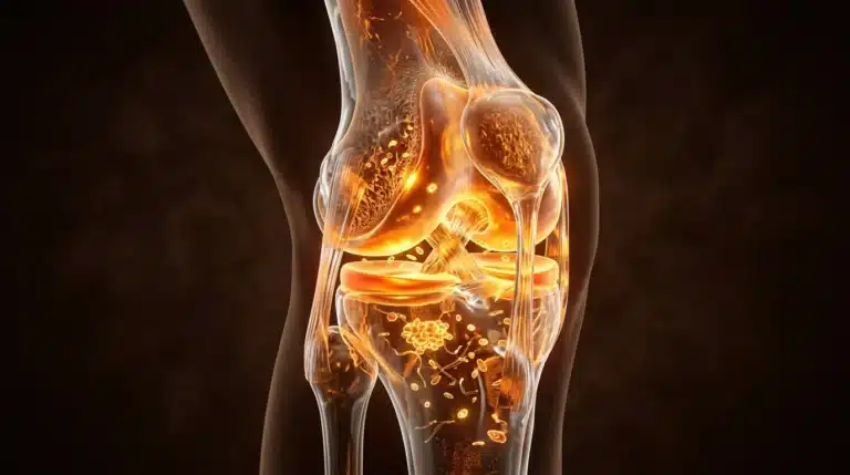 3D medical visualization of a glowing knee joint for osteoarthritis relief